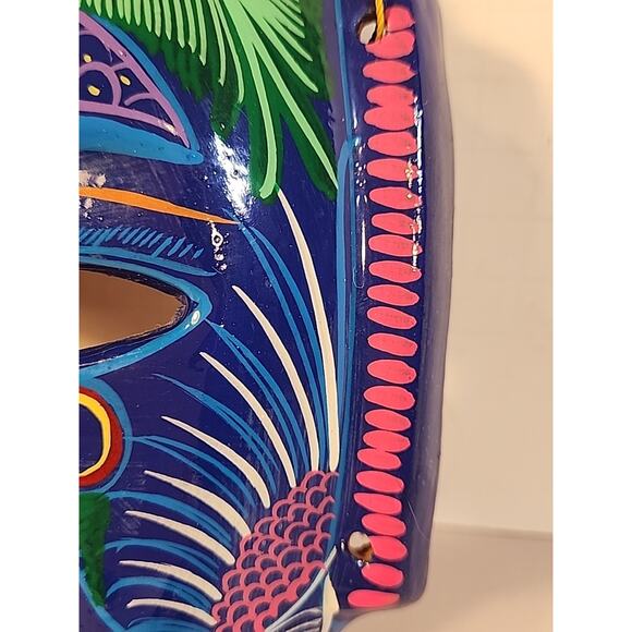 Vintage 1980s Mexican Redware Mask Hand Painted Hand Made Talavera Folk Art - Picture 11 of 12